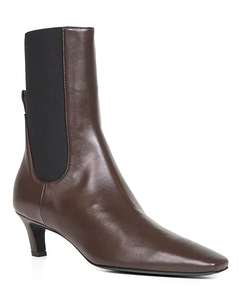 Totême Women's Brown Leather Mid-Heel Ankle Boots Calf Brown