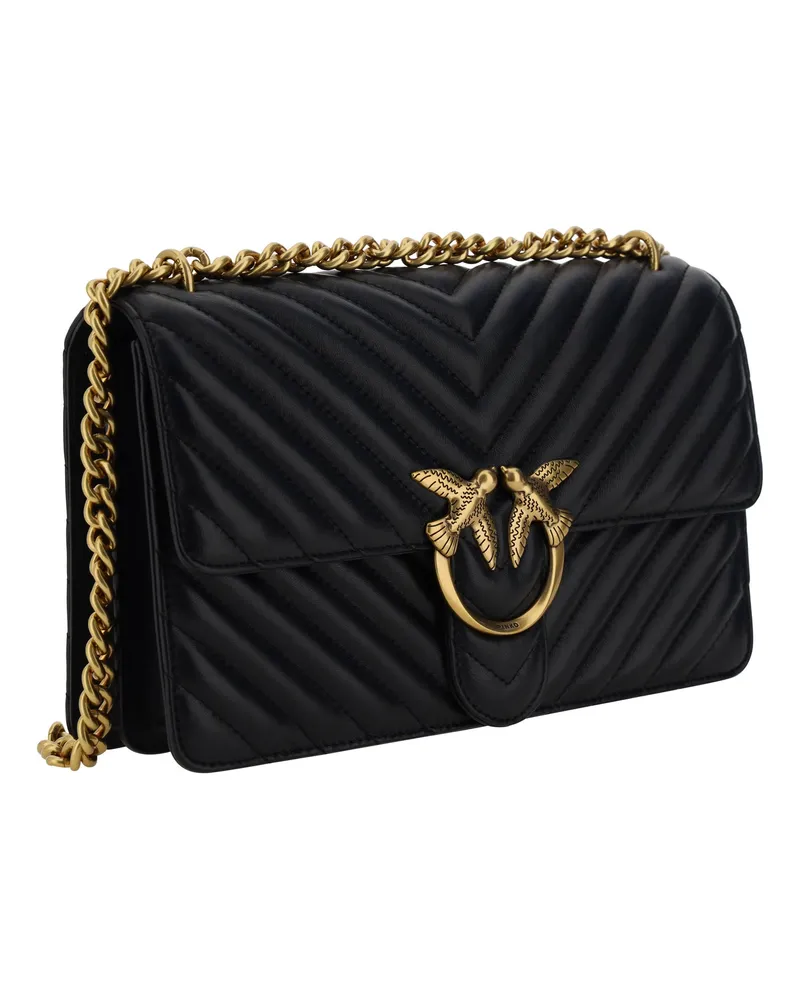 Pinko Women's Love One Classic Shoulder Bag Nero-Antique Gold Calf Leather Bos Taurus Black