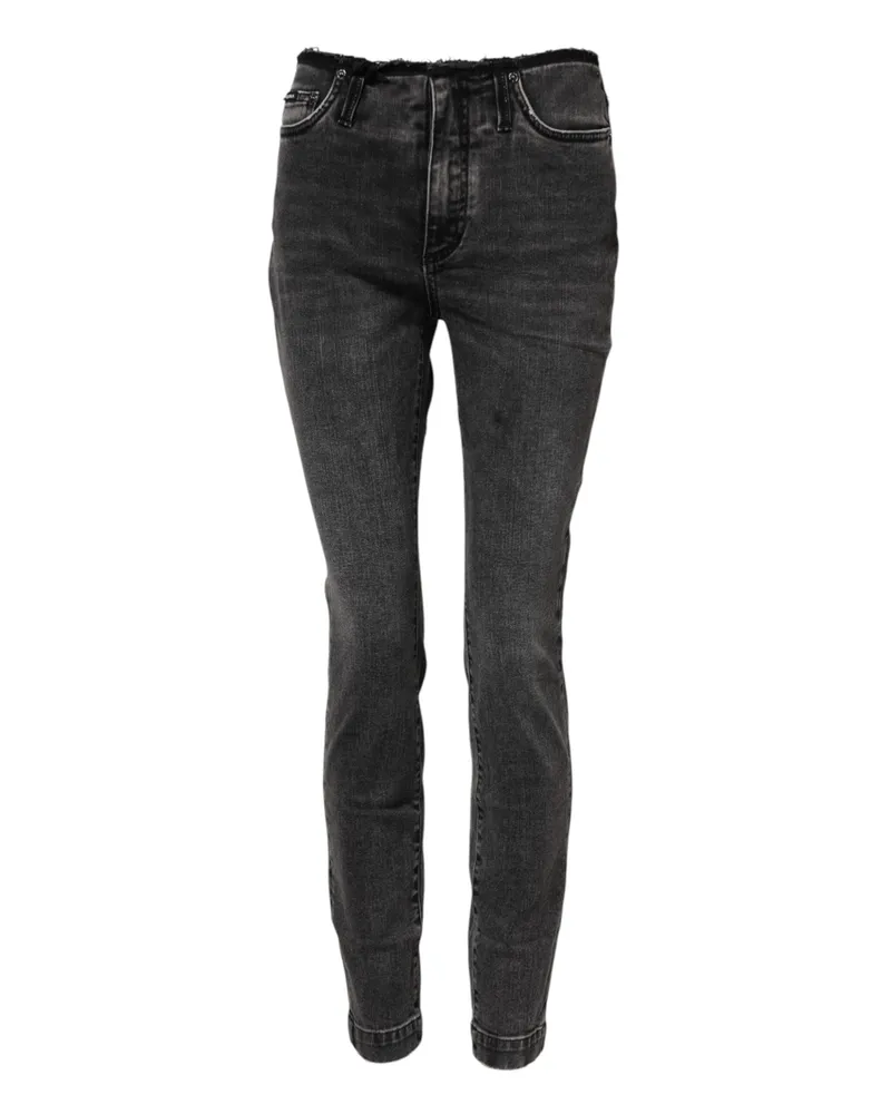Dolce & Gabbana Women Gray Skinny Cotton Mid Waisted Denim Jeans Dark Elastane Clothing Gray