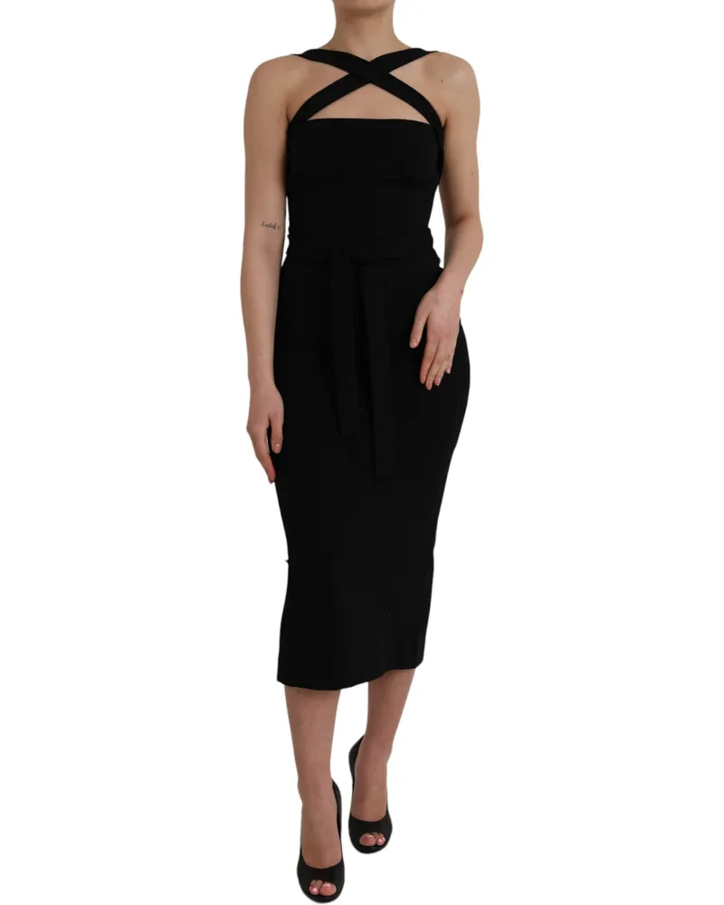 Dolce & Gabbana Women's Black Sheath Halter Sleeveless Midi Dress Viscose Nylon Elastane Black