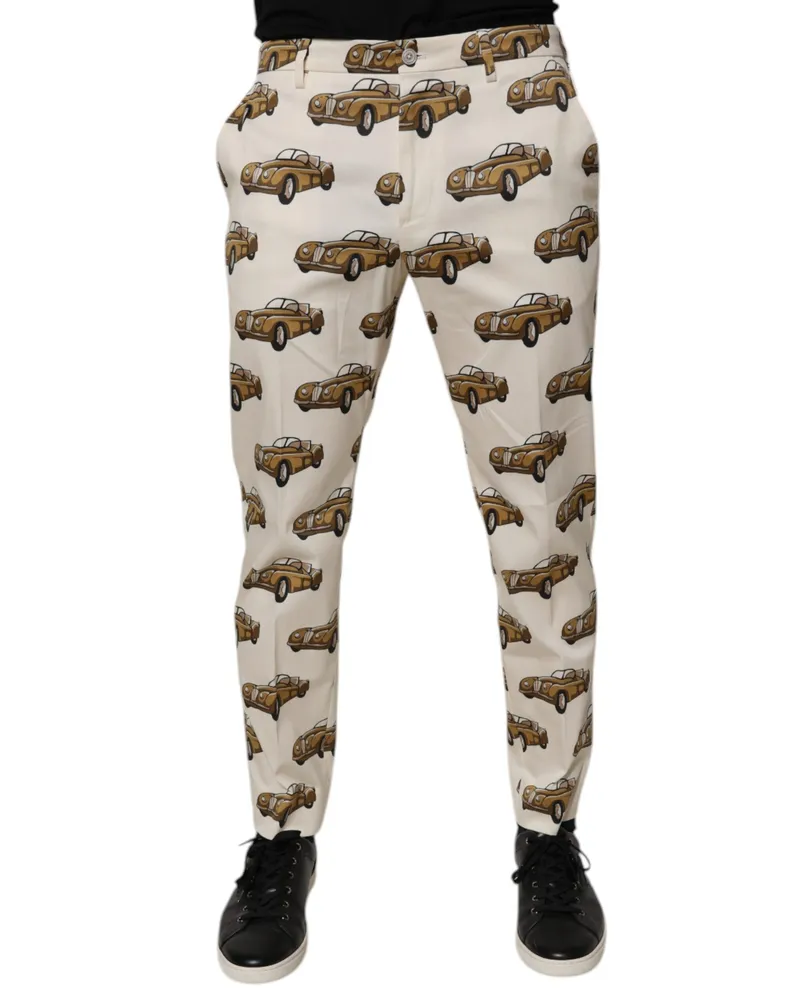 Dolce & Gabbana Car-Print Cotton Jeans — White White