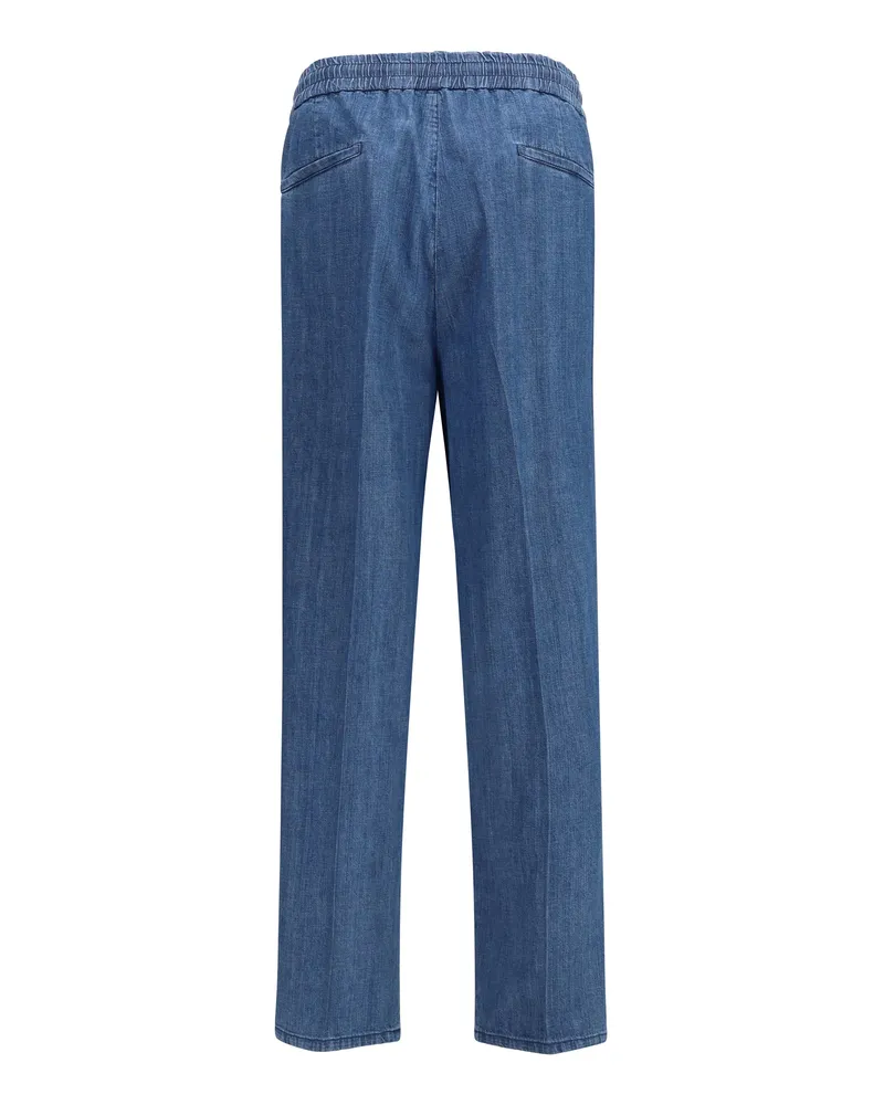 Brunello Cucinelli Men's Pants Lightweight Denim With Drawstring And Double Pleats Medium Cotton Trousers Blue