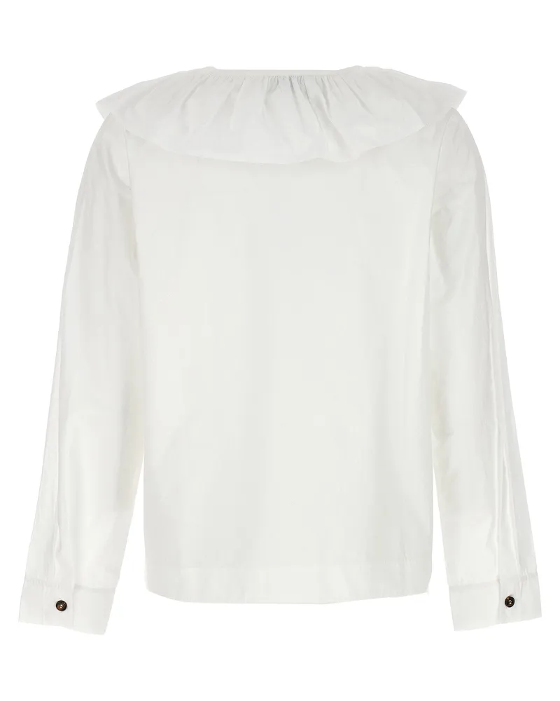Ganni Ruffled Cotton Poplin Blouse — White White