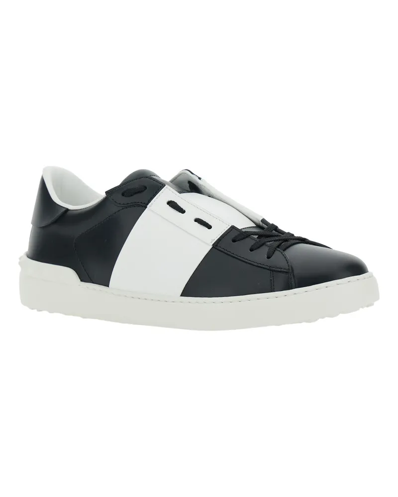 Valentino Garavani Men's Low Top Sneakers Open White-Black Leather Calf Trainers White/black White