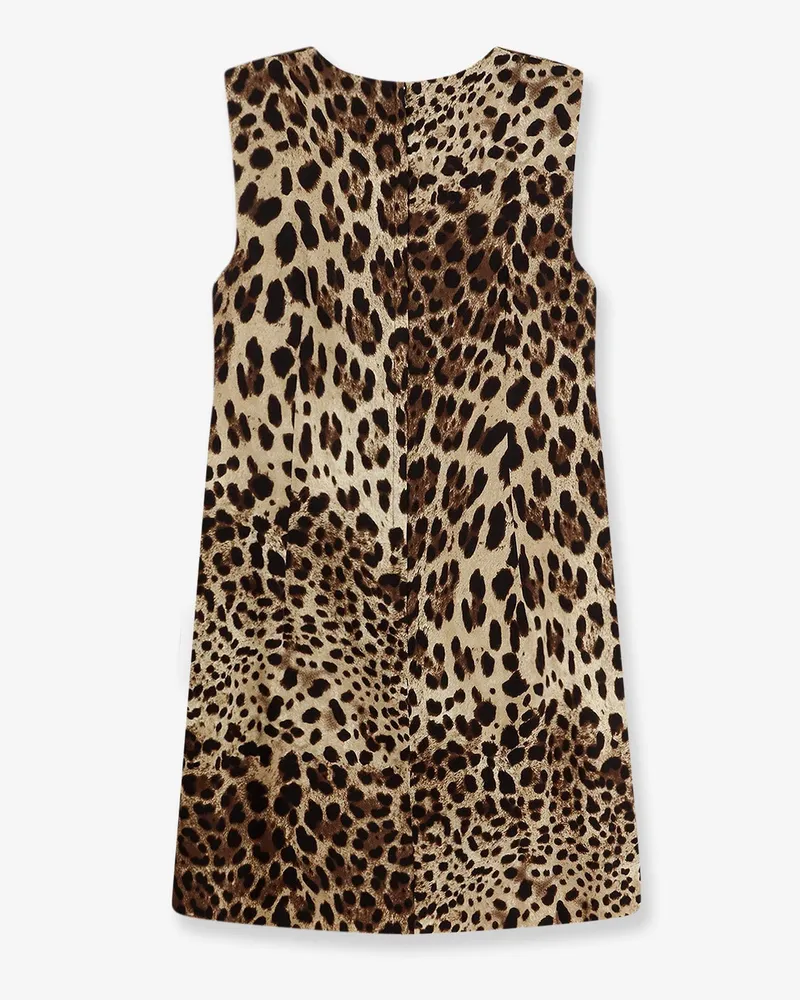 Dolce & Gabbana Women's Stretch Silk Leopard Print Dress Multicolour Brown
