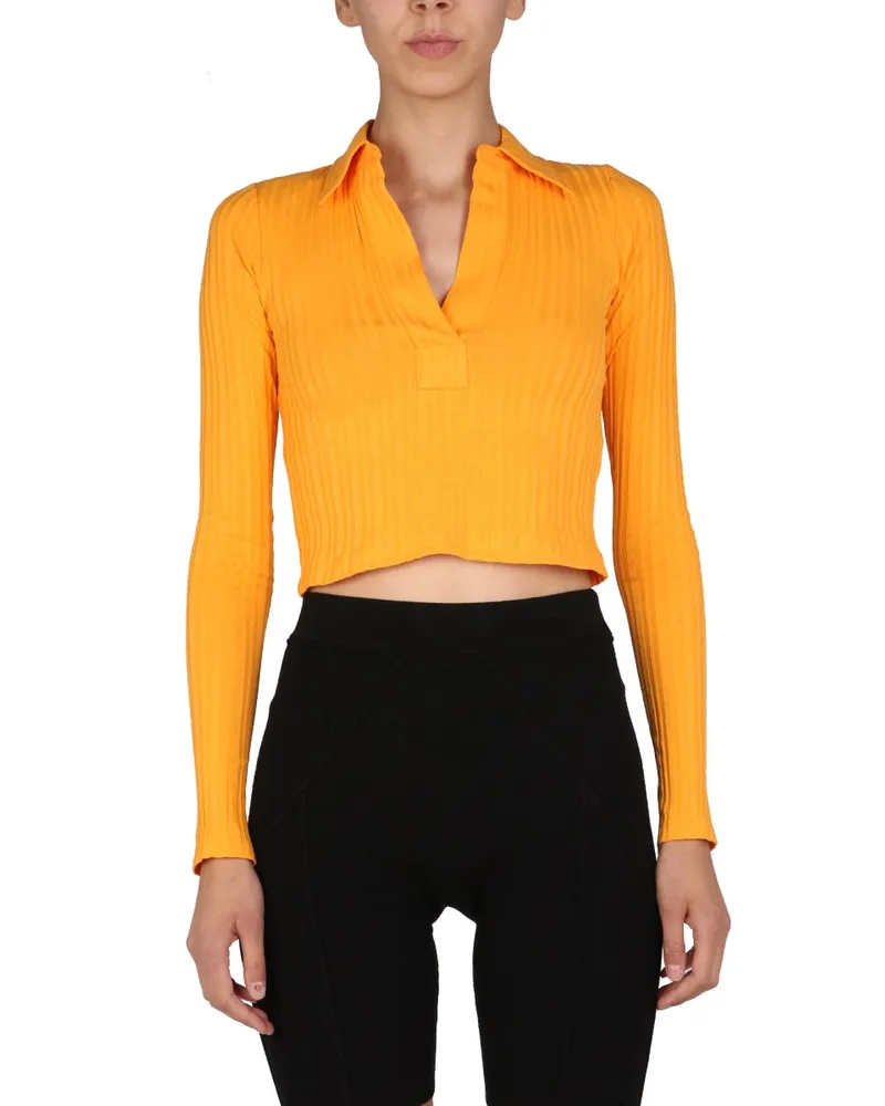 Helmut Lang Cropped Cotton Polo — Yellow Yellow