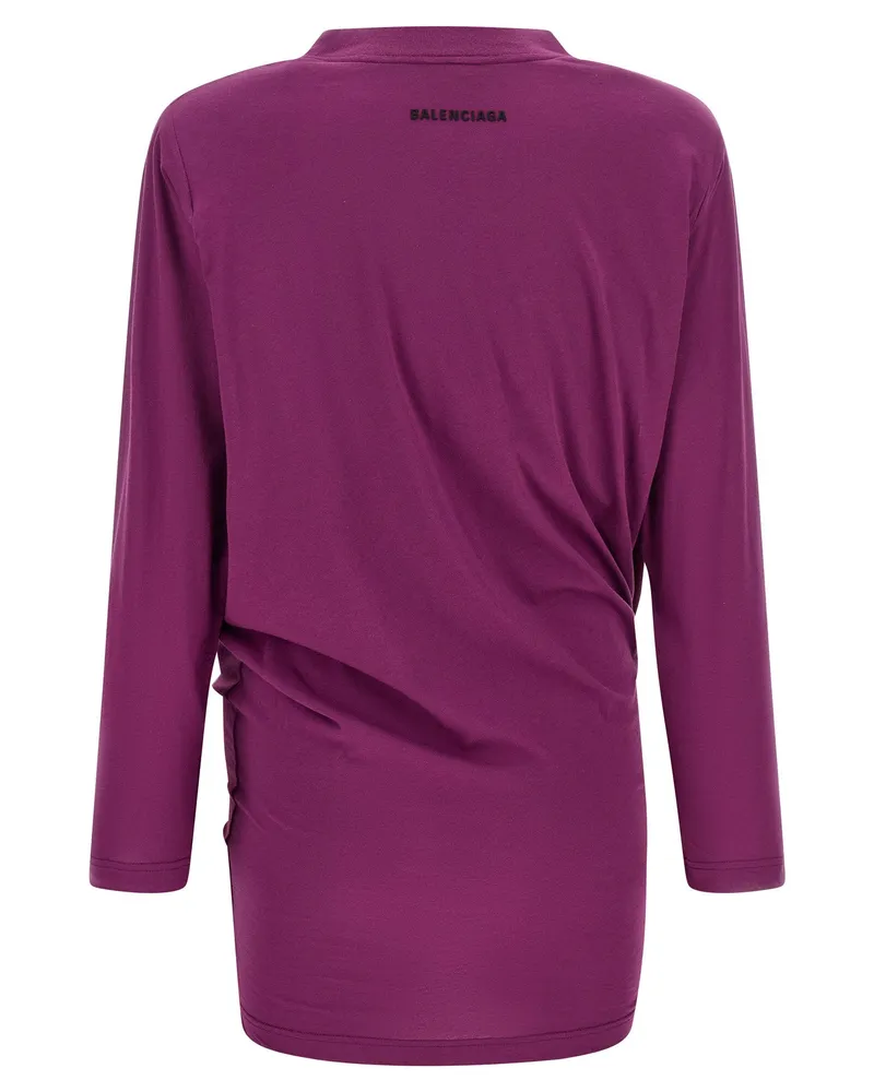 Balenciaga Asymmetrical Knotted Cotton T-Shirt — Purple Purple