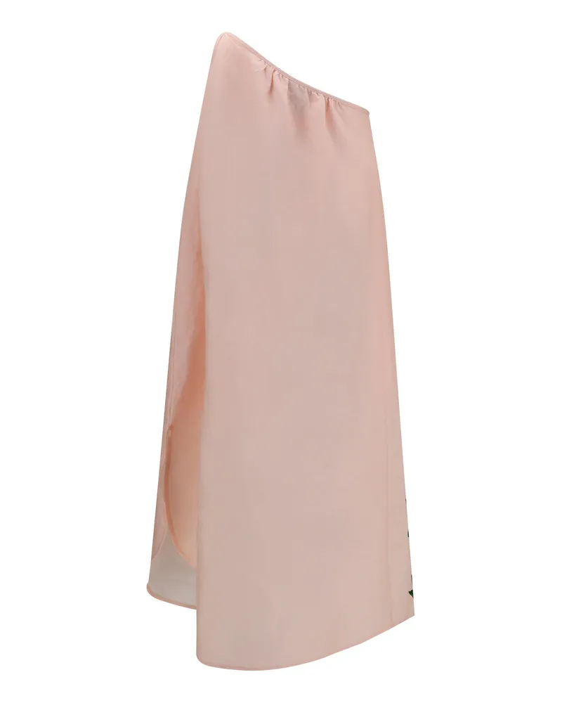 FARM Rio One-Shoulder Linen with 3D Floral Appliqué Dress — Pink 