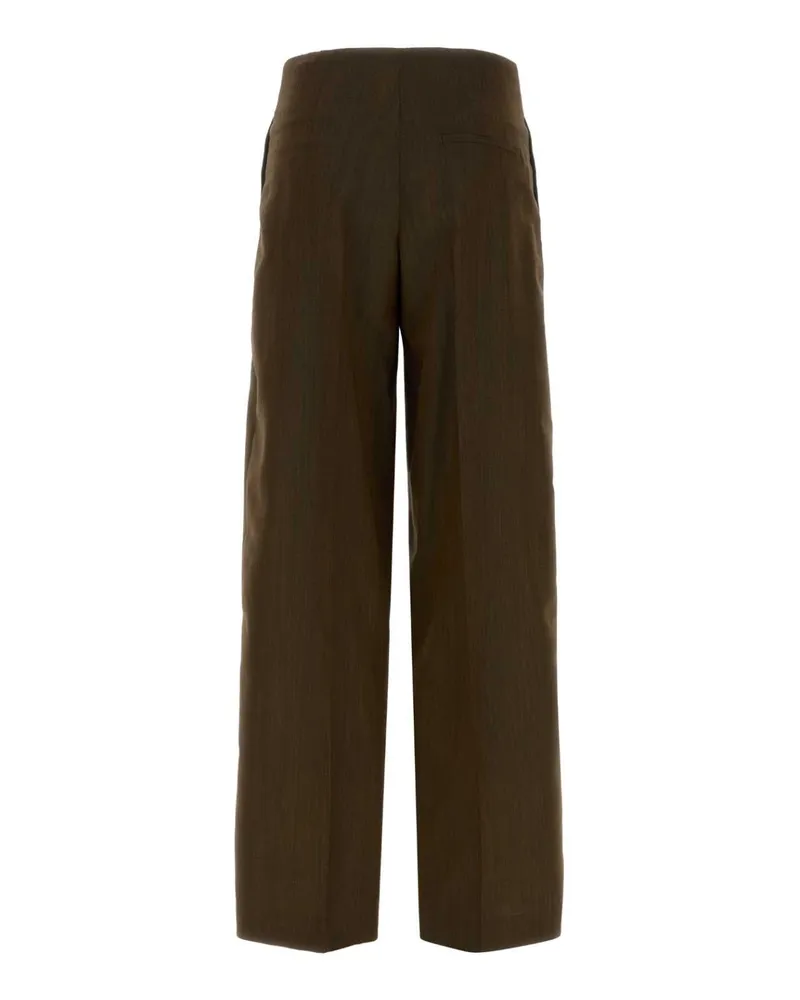 Alberta Ferretti Mud Twill Wide-Leg Trousers — Brown Brown