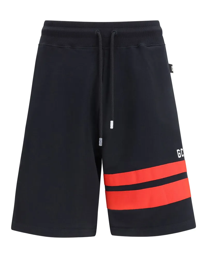 GCDS Men's Sweat Shorts Black-Red Cotton Bermuda Black/red Black