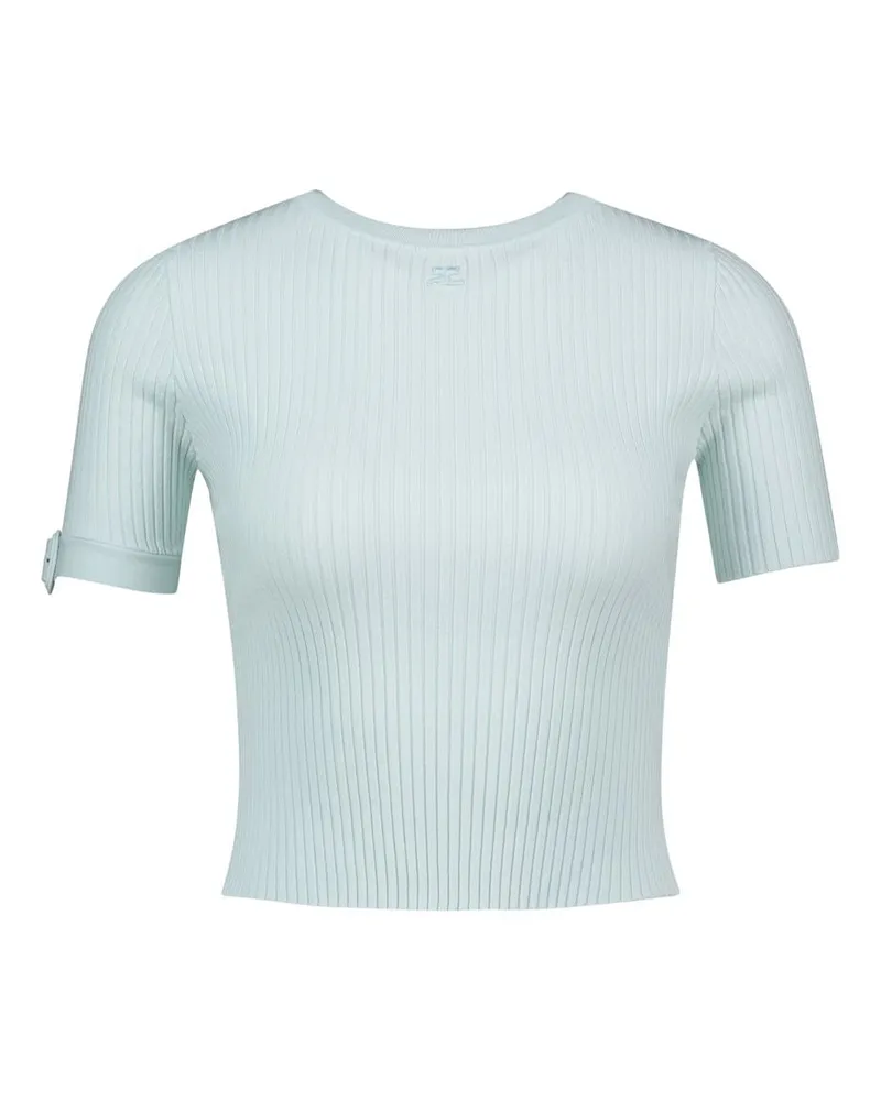 Courrèges Women Buckle-Cuff Ribbed Viscose T-Shirt Mint Mint
