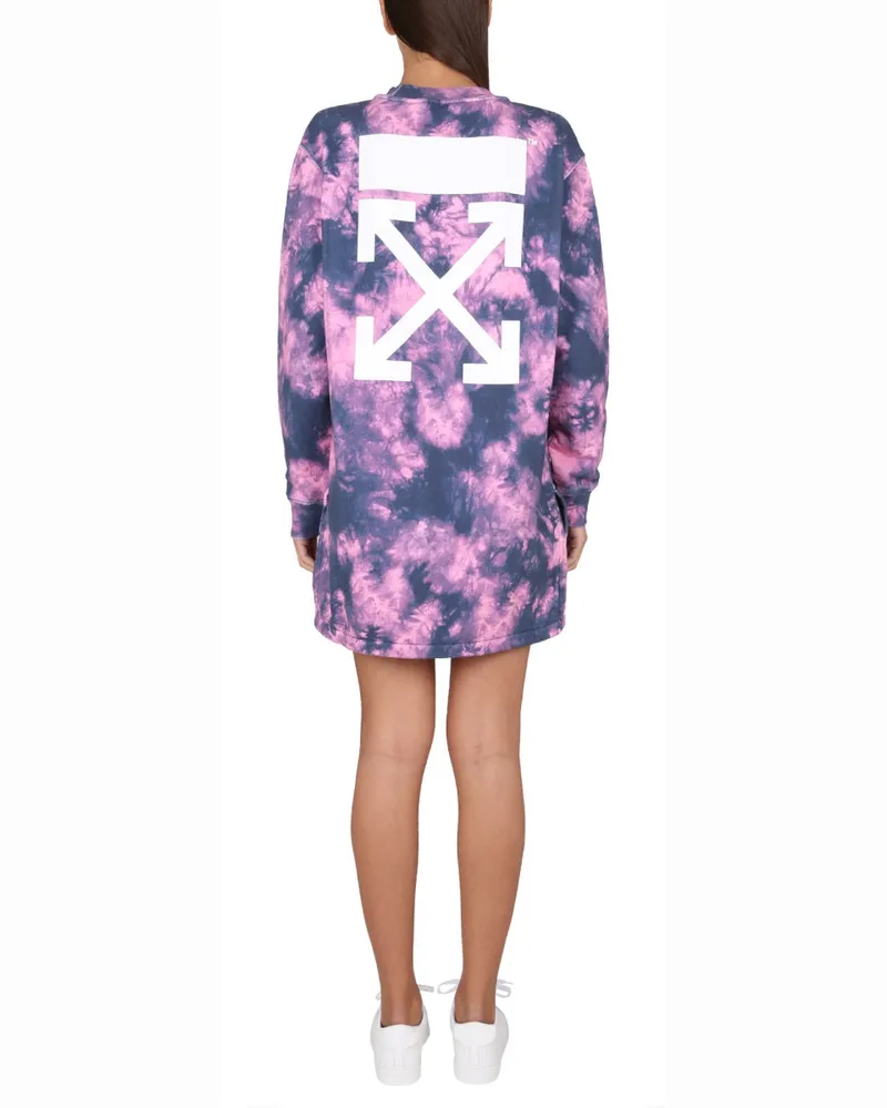 OFF-WHITE Tie-Dye Cotton Sweatshirt Dress — Pink Pink