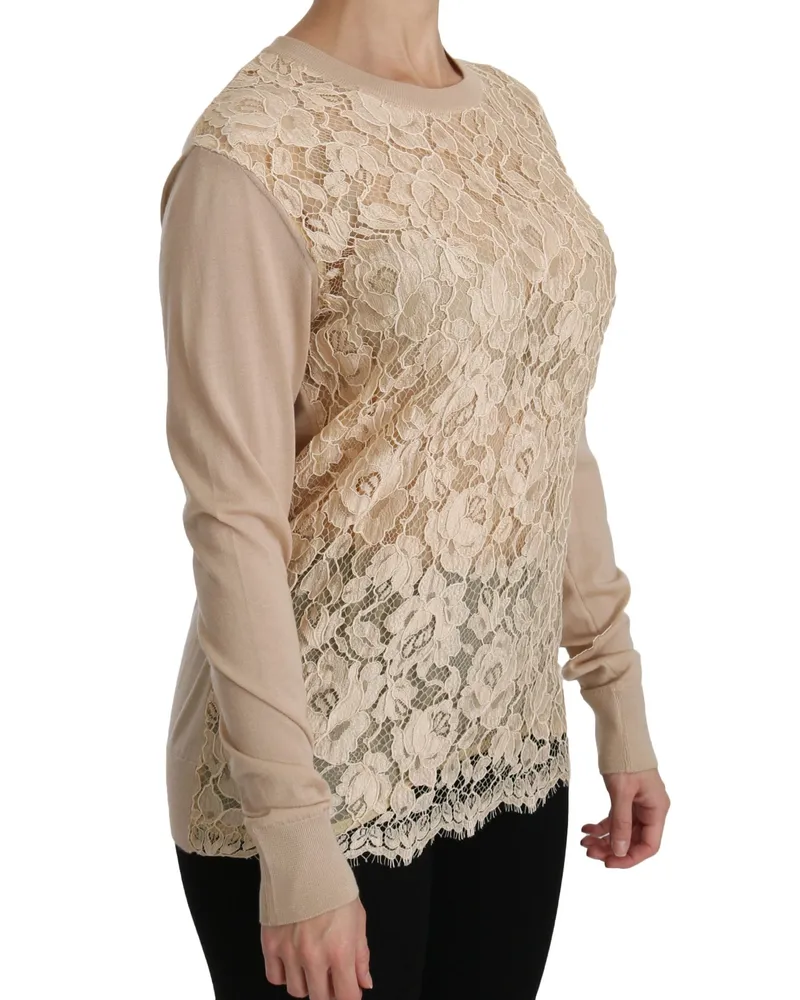 Dolce & Gabbana Women's Beige Lace Long Sleeve Top Cashmere Blouse Viscose Nylon Beige