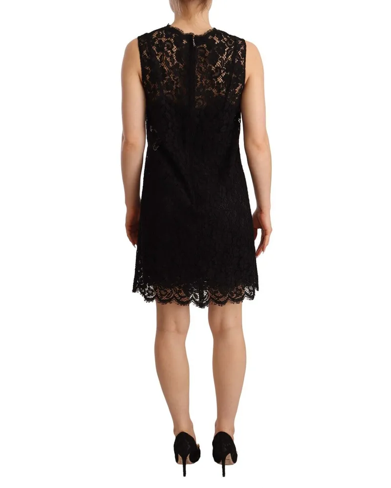 Dolce & Gabbana Women Black Floral Lace Sheath Sleeveless Mini Dress Cotton Black