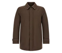 Hooded Polyester Parka Coat — Brown