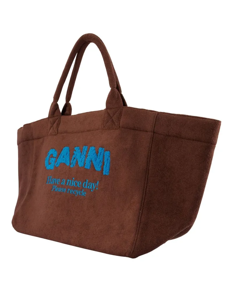 Ganni Women's Xxl Beach Resort Tote Bag -  Cotton Brown Totes-Shopping-Bags Brown