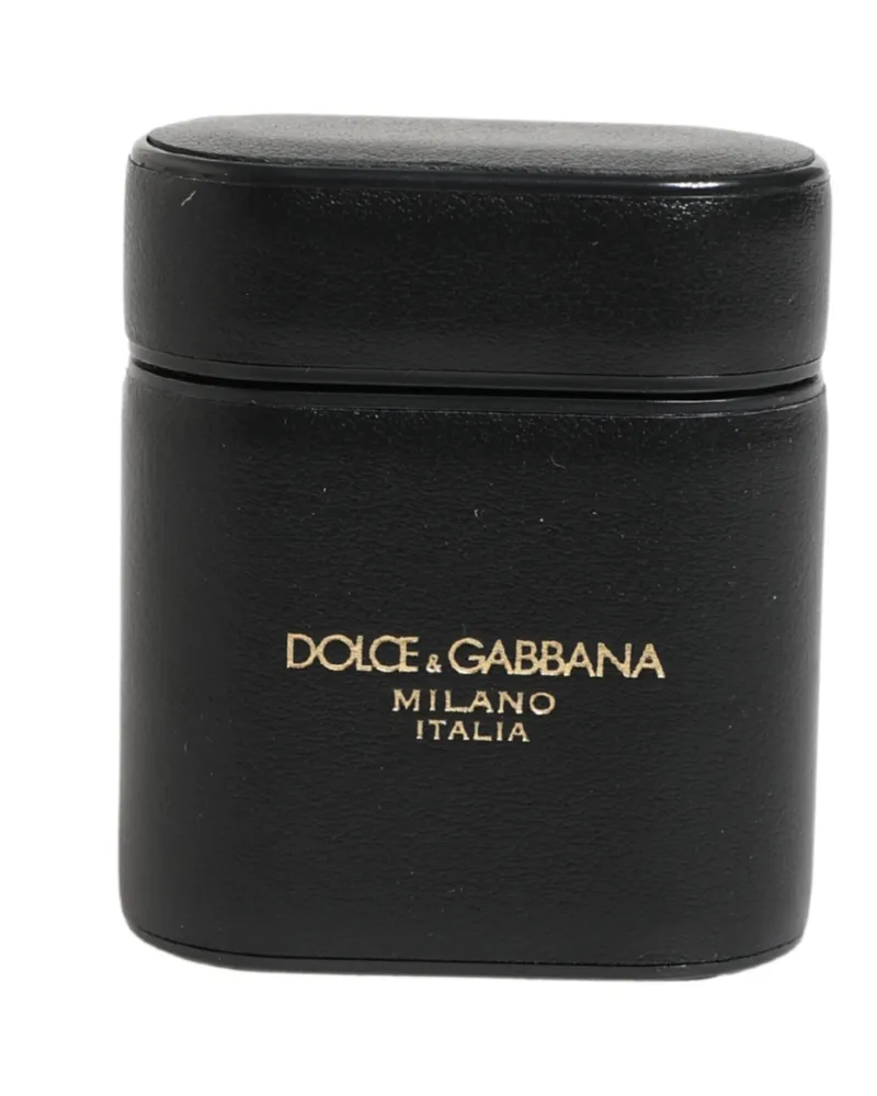 Dolce & Gabbana Women's Black Calf Leather Logo Print Flip Holder Airpods Case Accessory Black