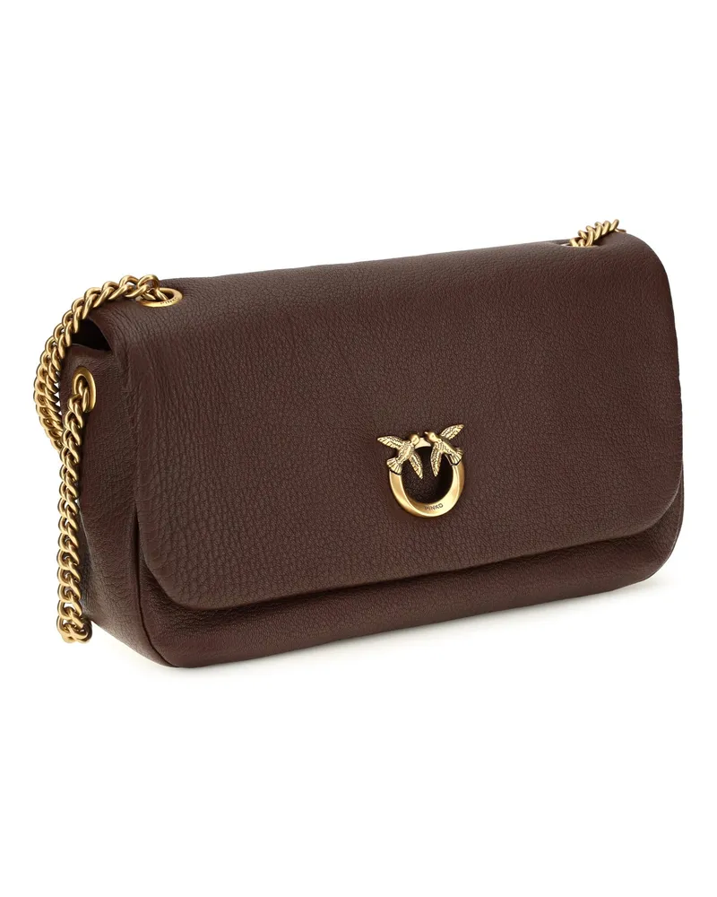 Pinko Women's Love Birds Click Soft Horizontal Leather Shoulder Bag Castano Intenso-Antique Gold Calf Bos Taurus Brown