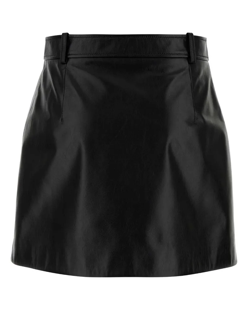 Gucci Women's Black Leather Mini Skirt Calf Gonne Black