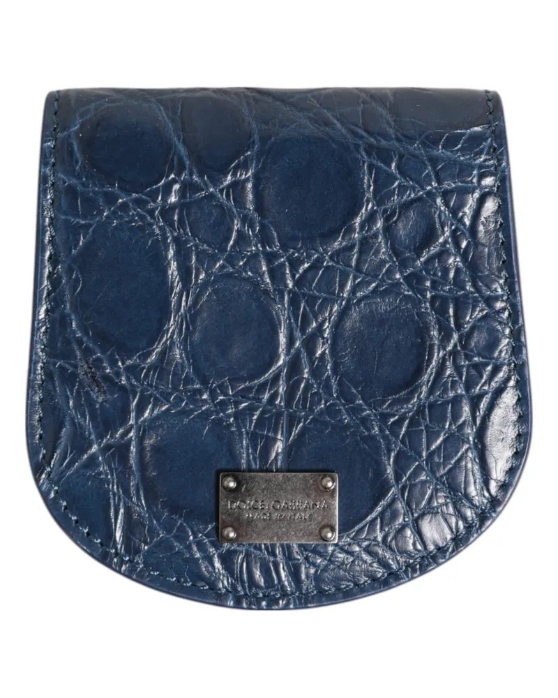 Dolce & Gabbana Men's Blue Exotic Skin Coin Condom Case Holder Pocket Wallet Caiman Leather Blue