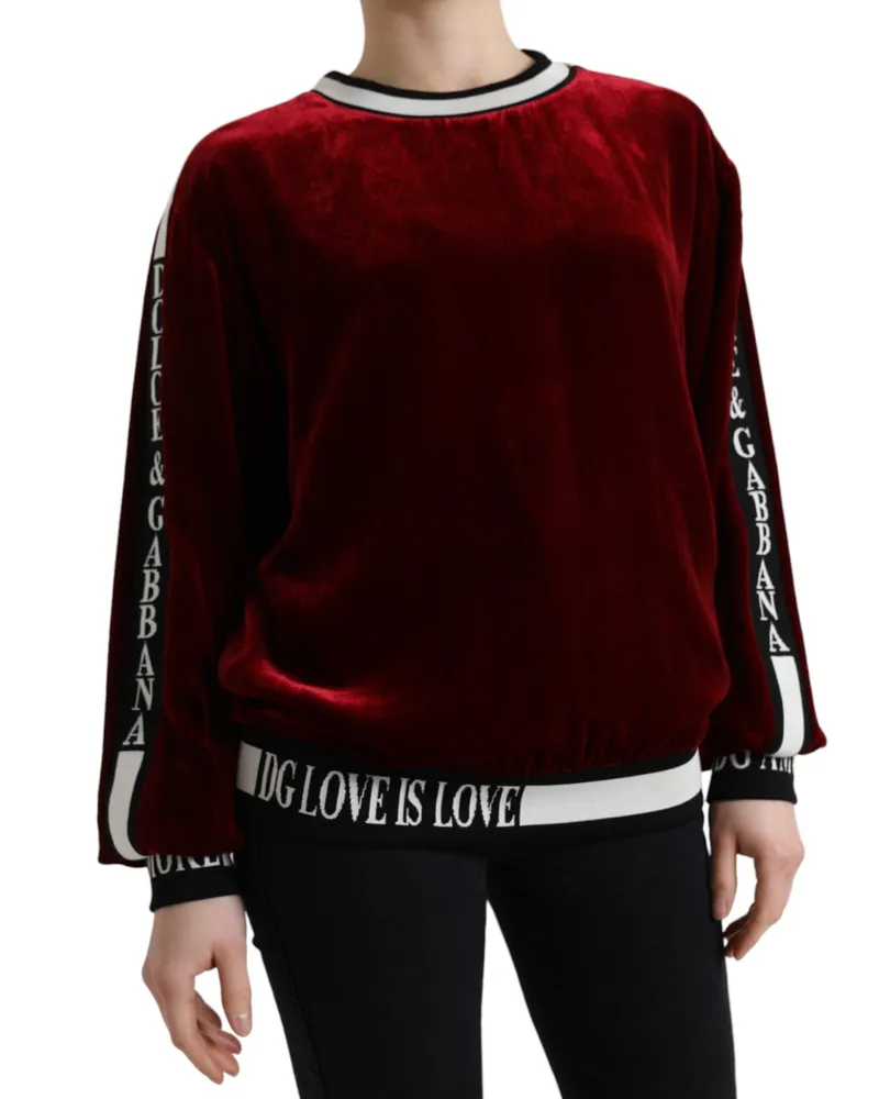 Dolce & Gabbana Women's Bordeaux Velvet Crew Neck Pullover Sweater Viscose Clothing Red