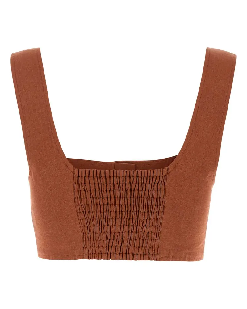 Le Kasha 1918 Women's Brick Linen Jirja Crop-Top Harissa Exterior: Organic Maglie Orange