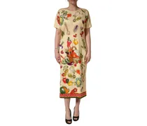 Vegetable-Print Silk Dress — Beige