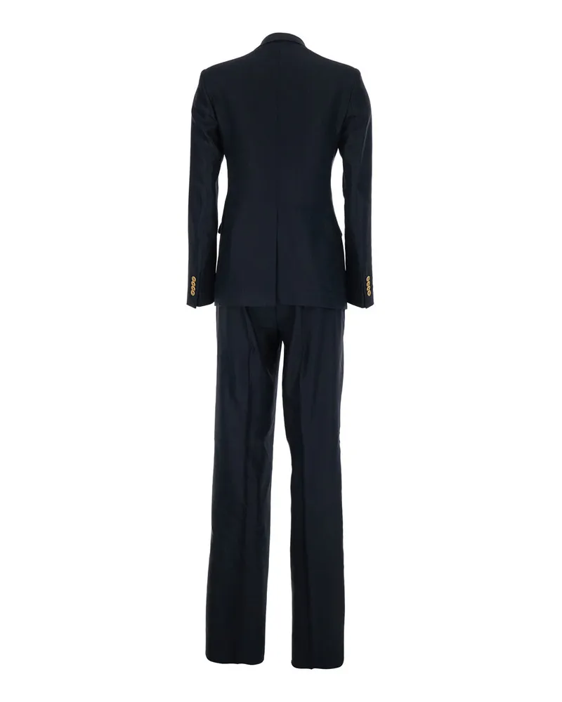 Tagliatore Double-Breasted Linen-Blend Pant Suit — Blue Blue