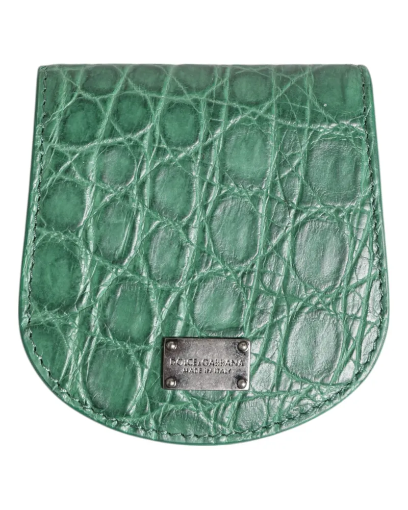 Dolce & Gabbana Men's Green Exotic Skin Coin Condom Case Holder Pocket Wallet Caiman Leather Green