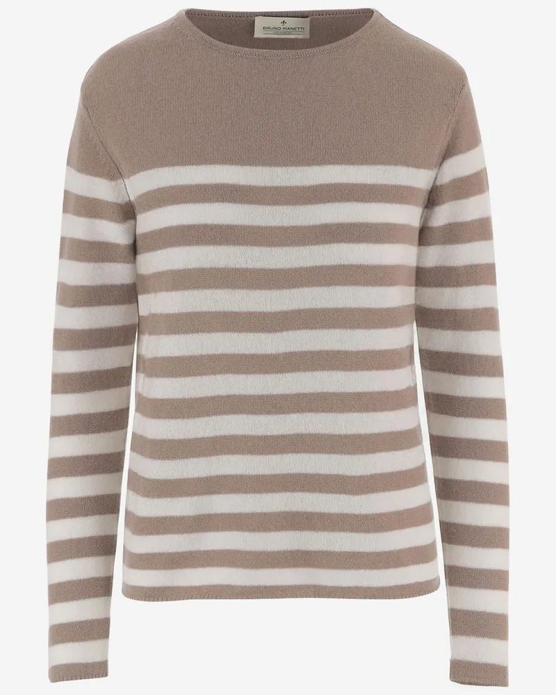 Bruno Manetti Women's Cashmere Sweater With Striped Pattern Beige Beige