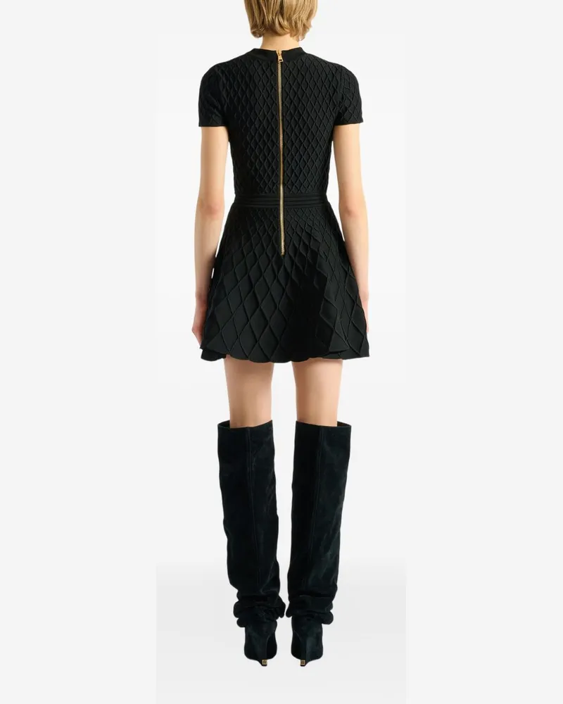 Balmain Quilted Flared Mini Dress — Black Black