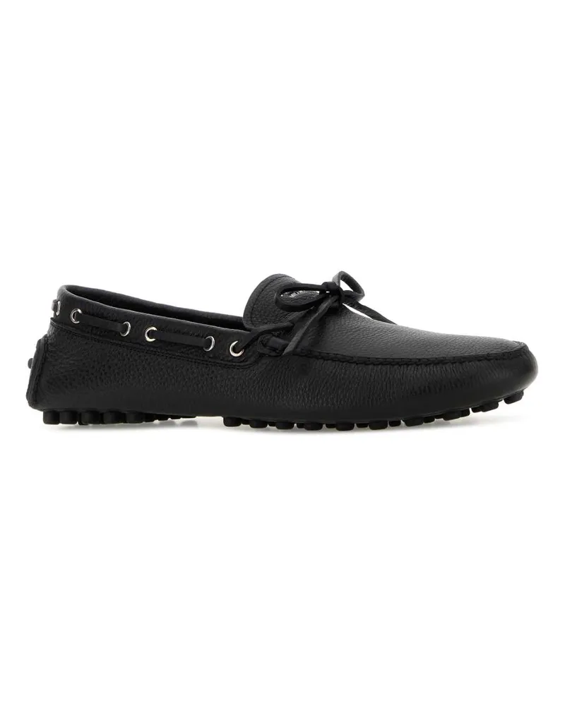 Prada Men's Black Leather Loafers Nero Mocassini Black