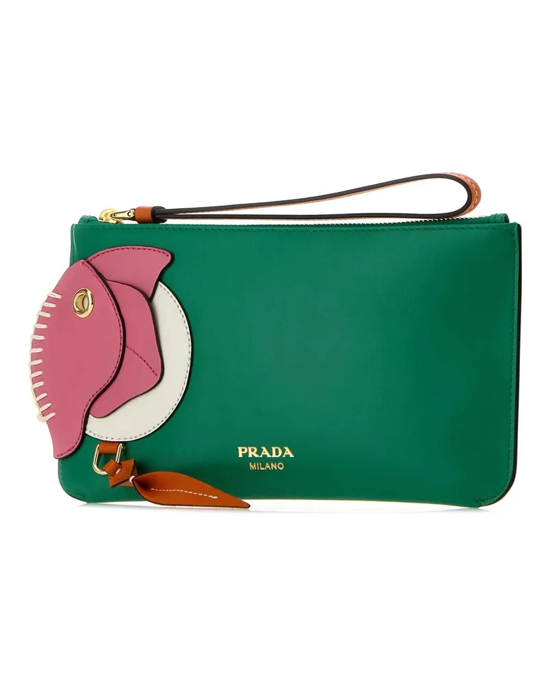 Prada Women's Green Leather Pouch Begonia+mango Portafogli Wallet Green