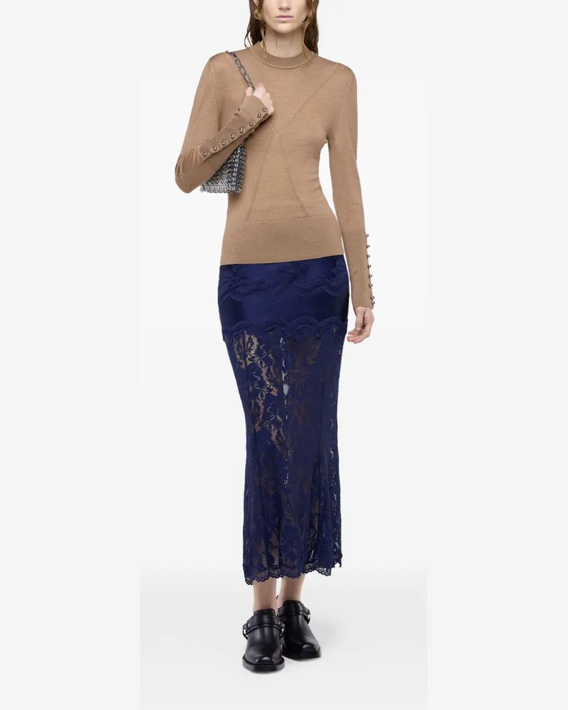 Paco Rabanne Floral Lace Midi Skirt — Navy Navy