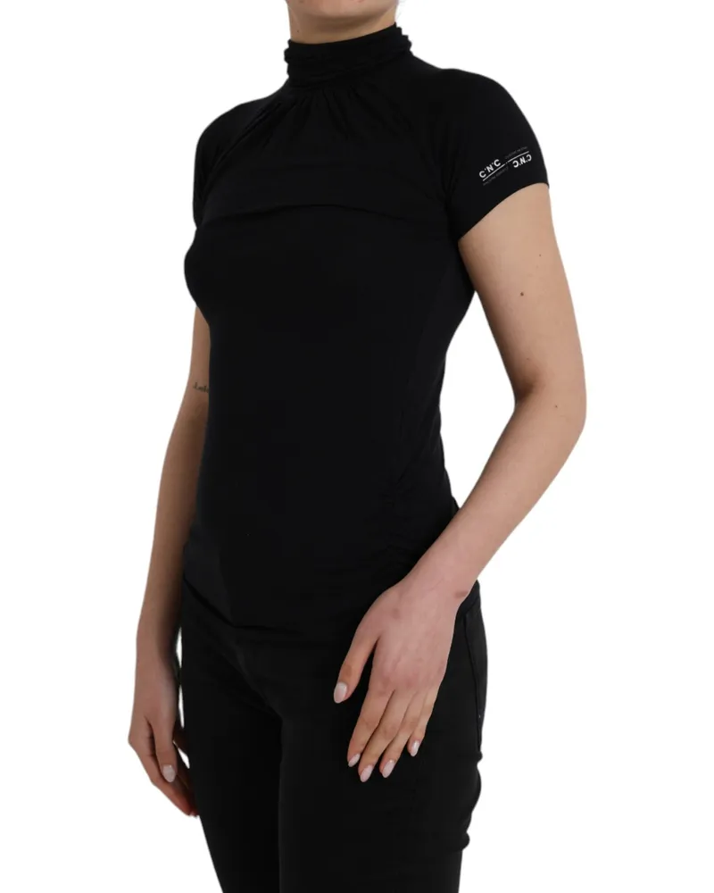 CoSTUME NATIONAL Women Black Turtleneck Viscose Short Sleeve Top Elastane Black