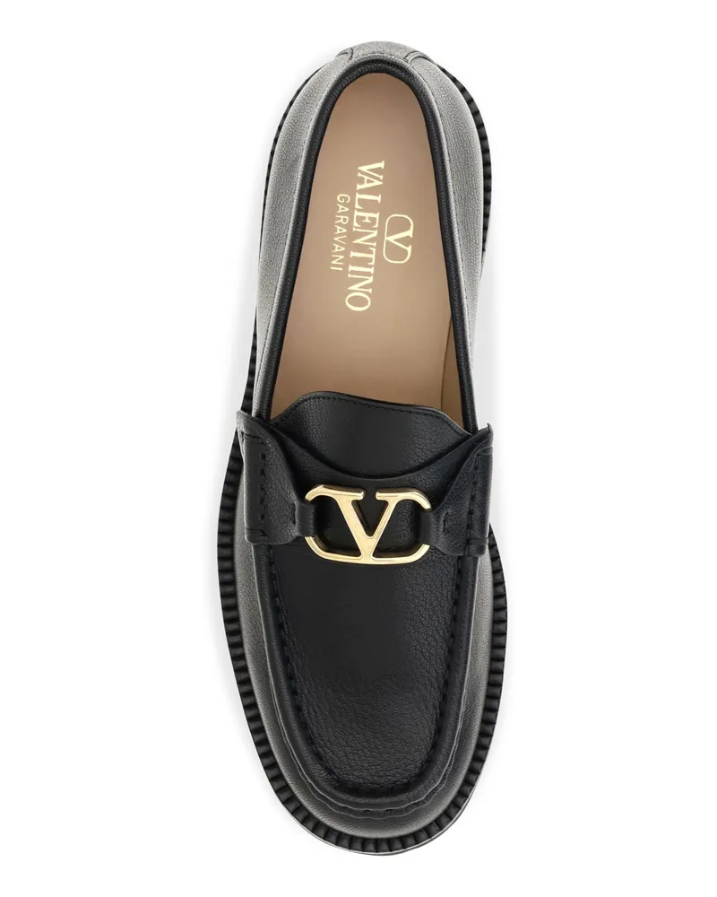 Valentino Garavani Women's Leather Loafers Vlogo Signature Black Goatskin Black