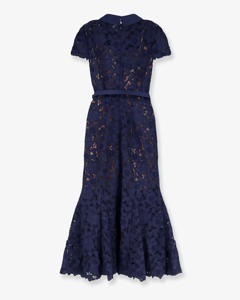 Self-Portrait Women's Lace Long Dress Blue Polyester Navy