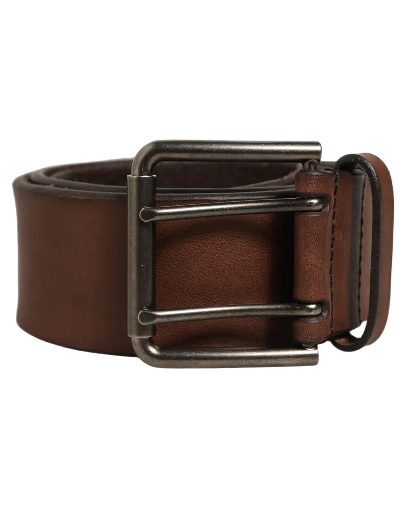Dolce & Gabbana Leather Double Prong Buckle Belt — Brown Brown