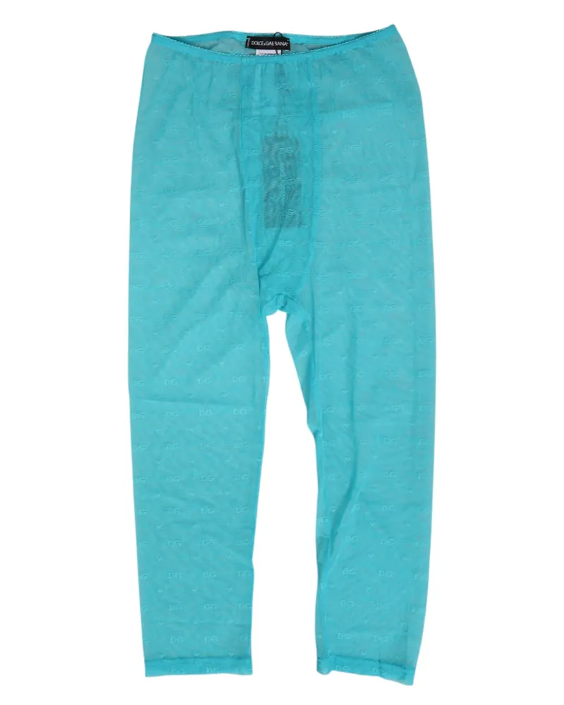 Dolce & Gabbana Women Light Blue Logo Lace Tight Midi Trouser Underwear Nylon Elastane Blue