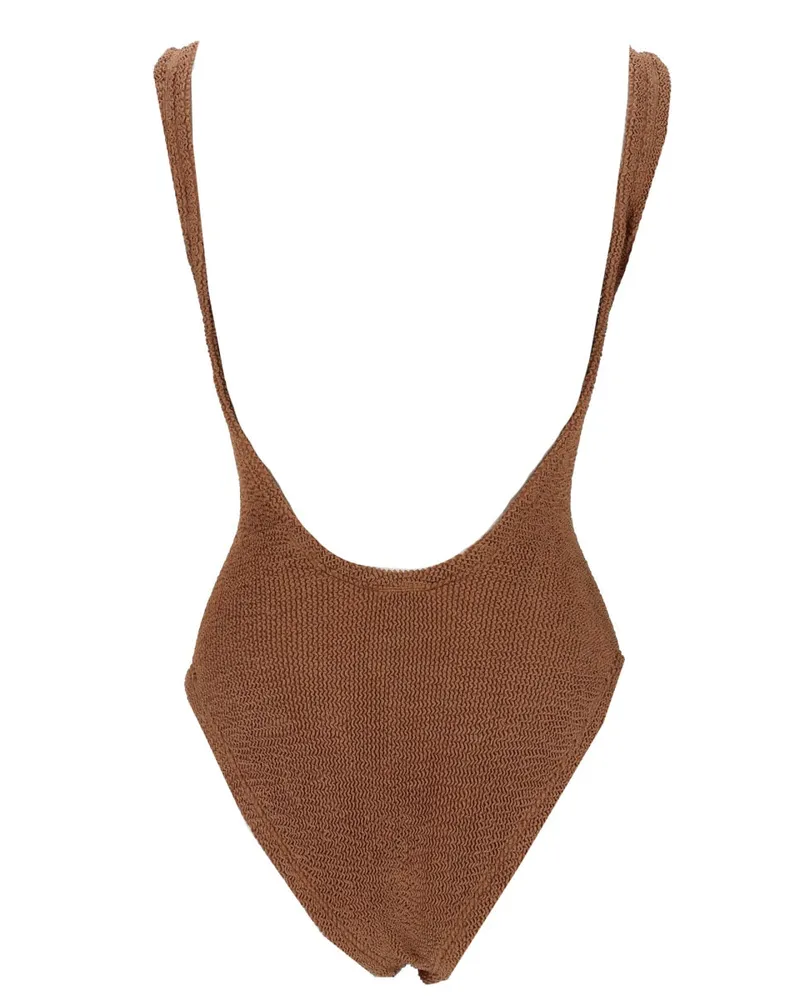 Hunza G Metallic Cocoa-Brown Polyamide One-Piece Swimsuit — Brown Brown