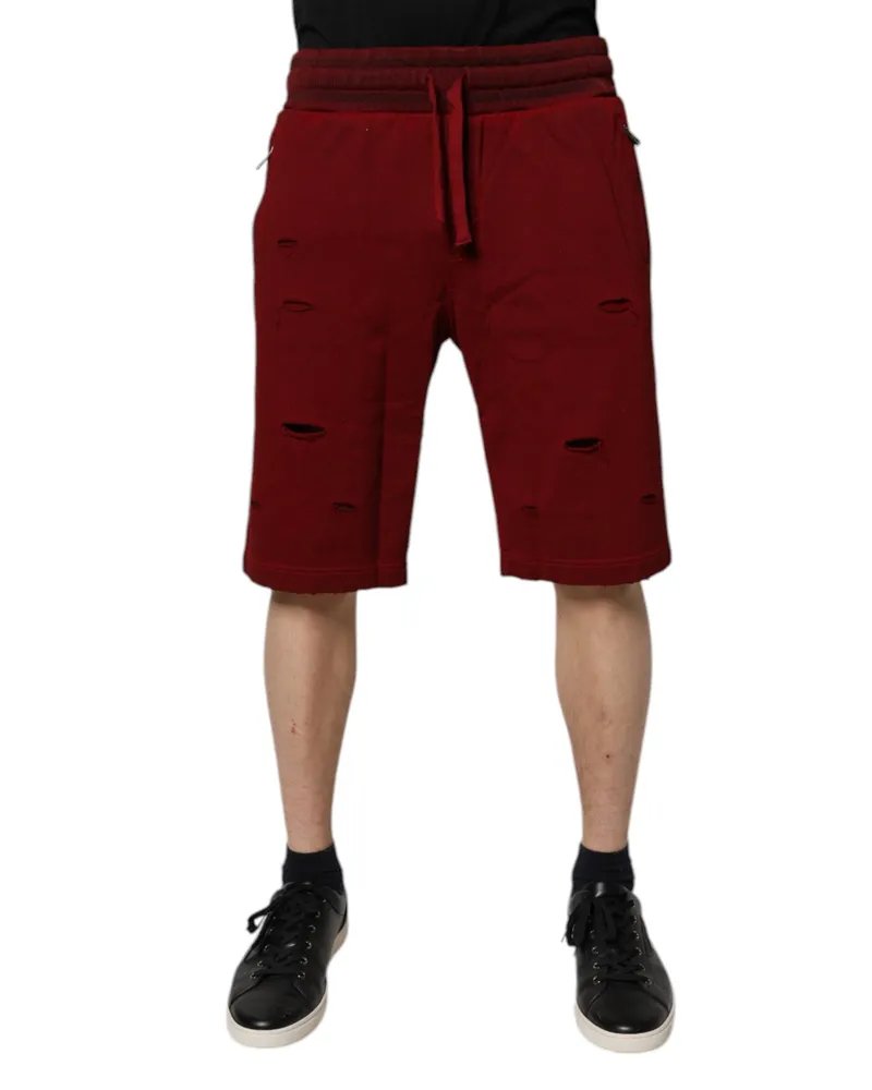 Dolce & Gabbana Men's Maroon Rip Style Bermuda Sweatshorts Shorts Cotton Red