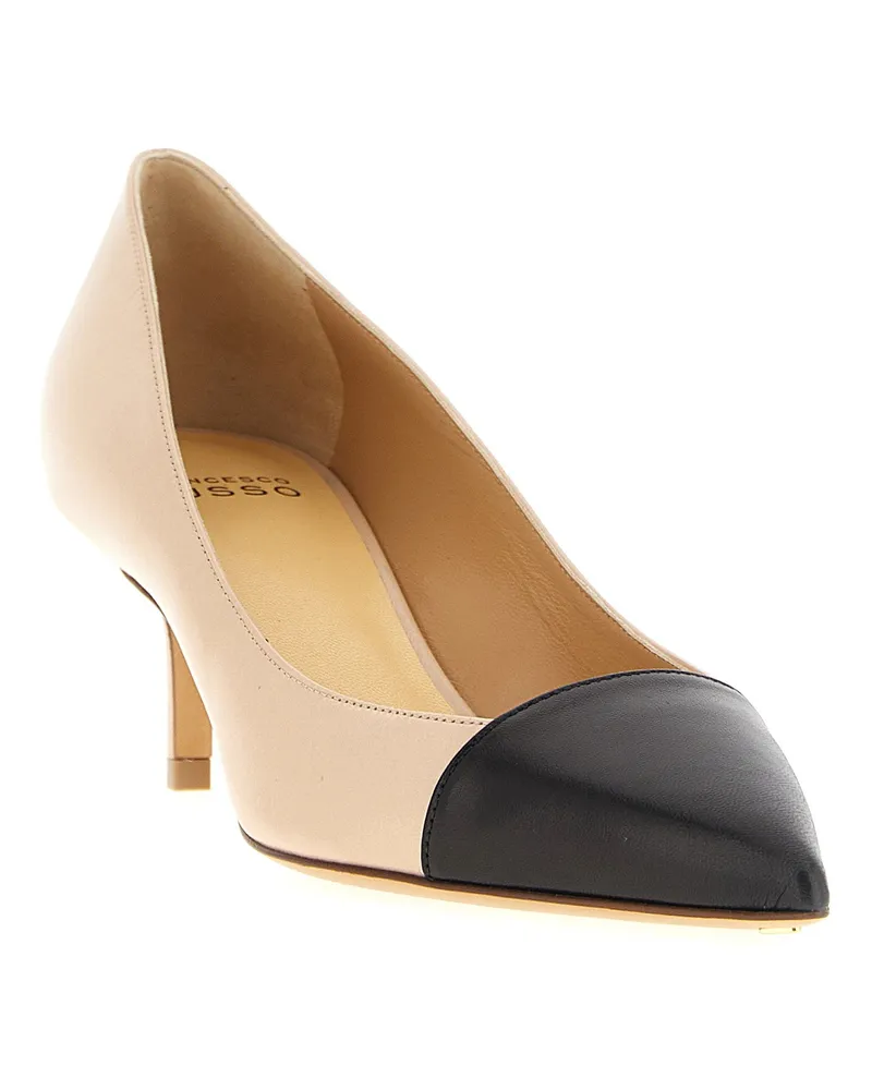 Francesco Russo Contrast-Toe Nappa Leather Pump — Cream Cream