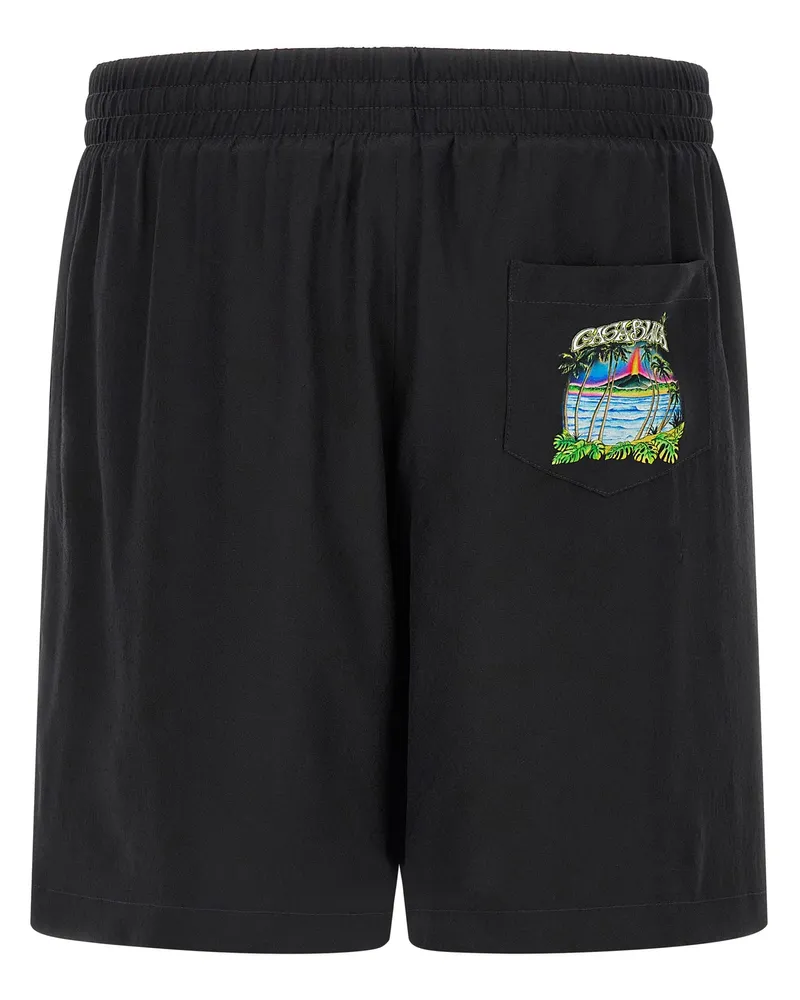 Casablanca Paris Men's Black Silk Bermuda Shorts Black