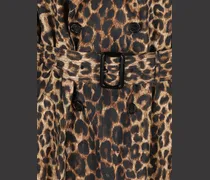 Leopard-Print Nylon Trench Coat — Brown
