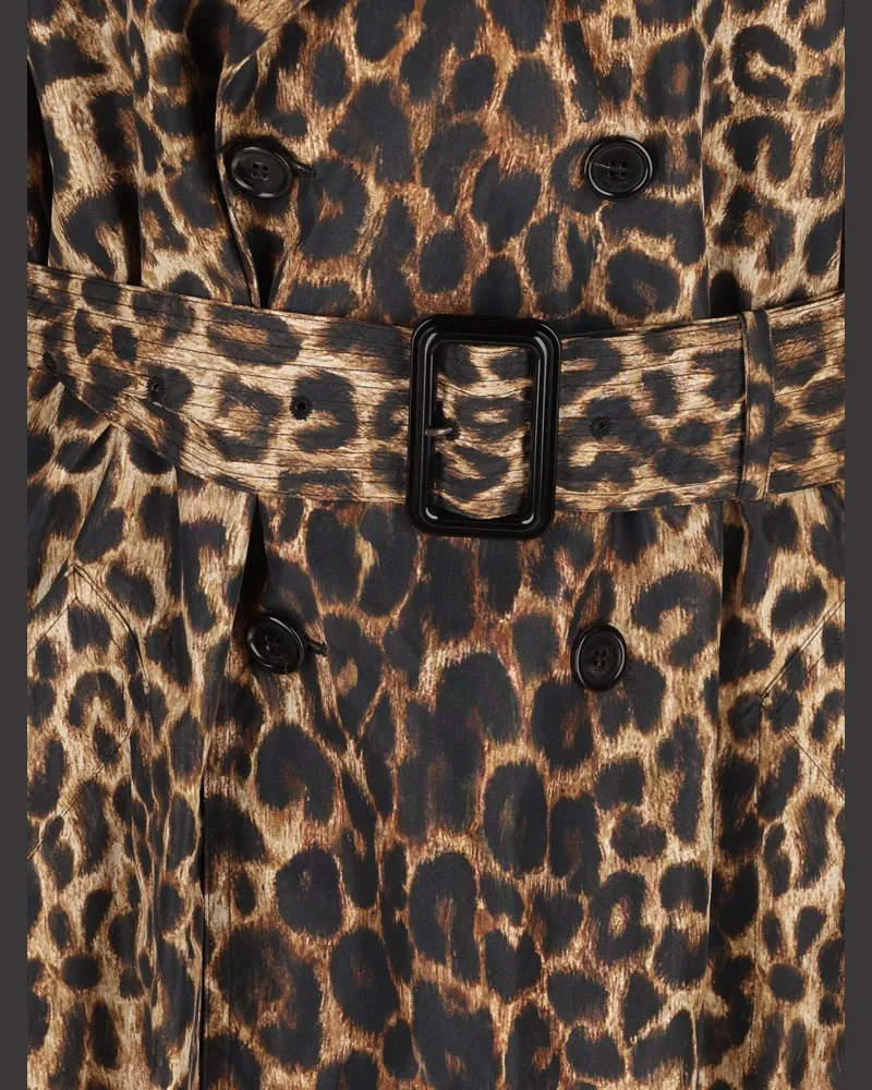 Saint Laurent Leopard-Print Nylon Trench Coat — Brown Brown
