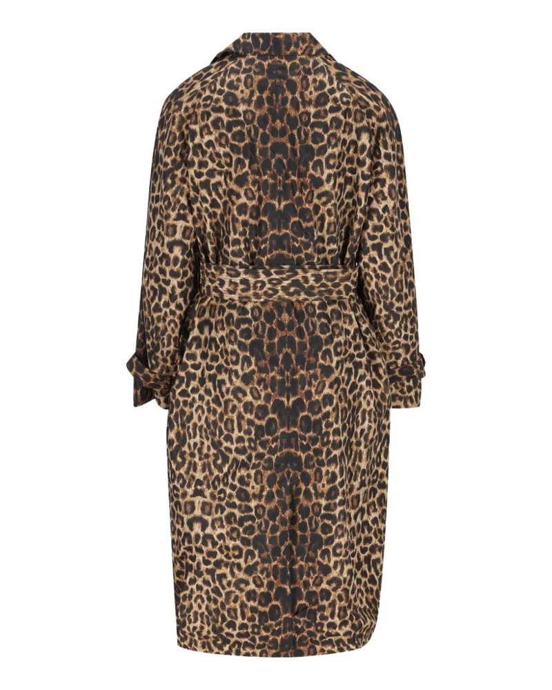 Saint Laurent Leopard-Print Nylon Trench Coat — Brown Brown