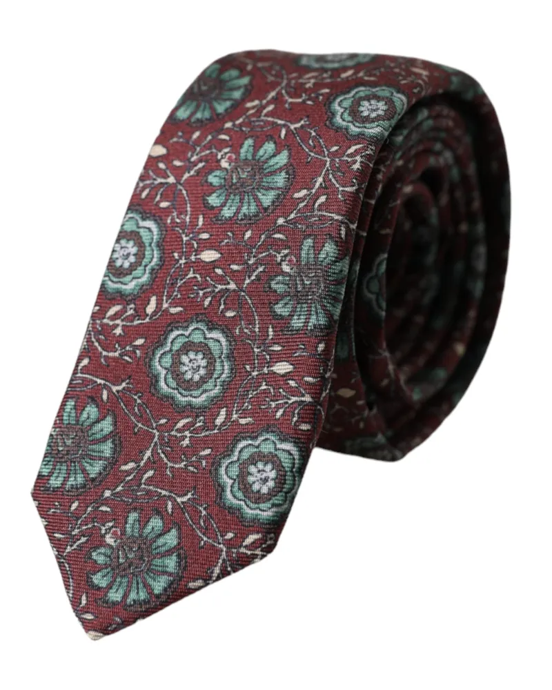 Dolce & Gabbana Maroon Floral Silk Adjustable Men Tie Maroon