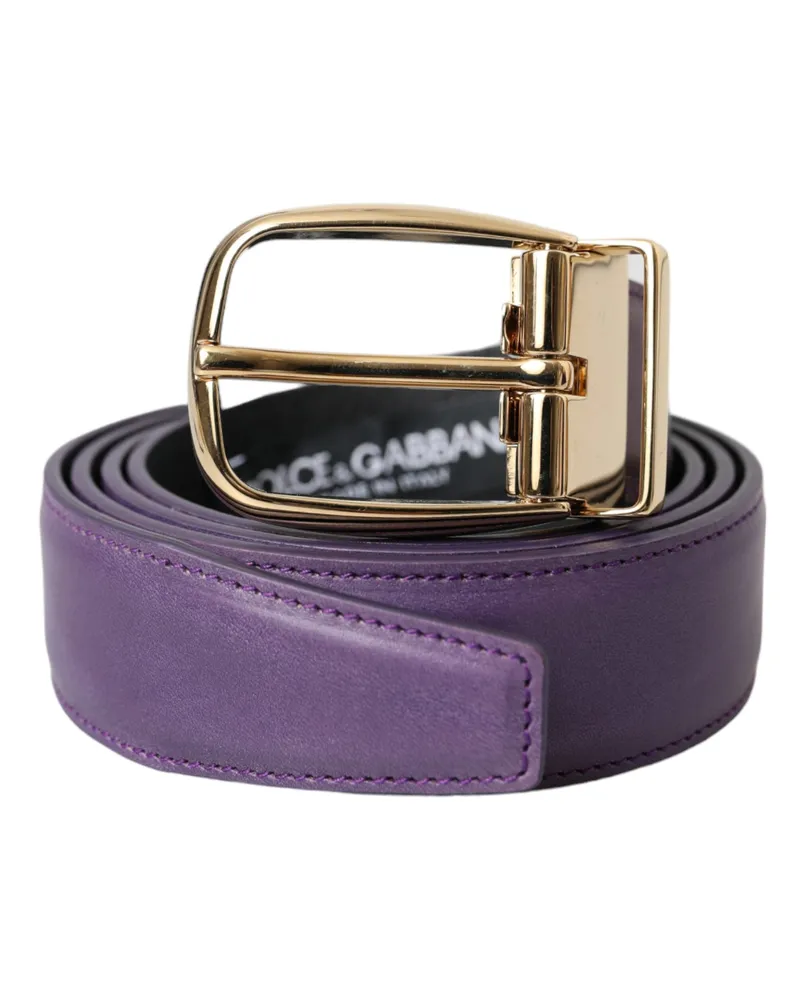 Dolce & Gabbana Purple Leather Gold Metal Buckle Belt Men Purple