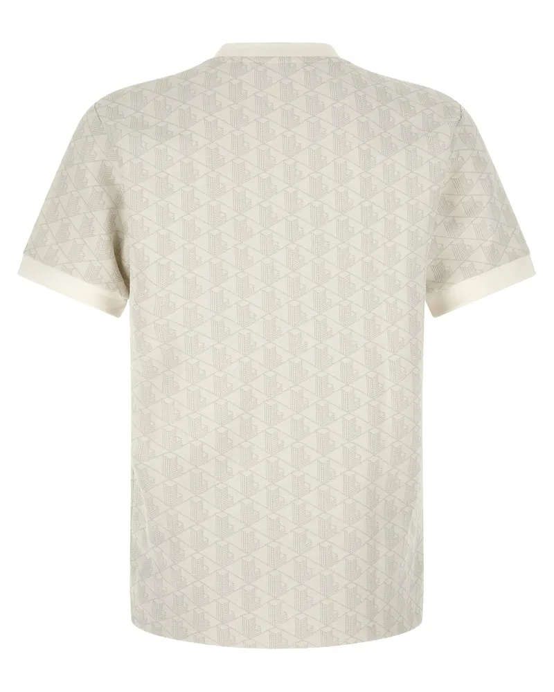 Lacoste Geometric Jacquard Cotton Blend T-Shirt — Beige Beige