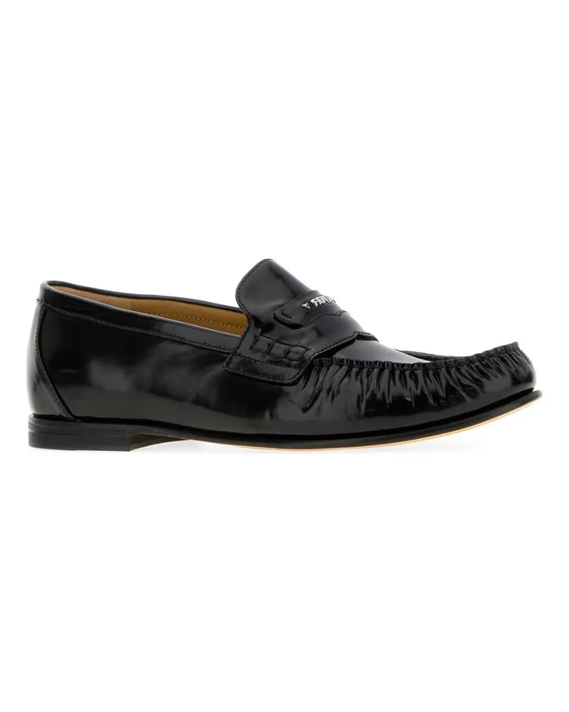 Fendi Men's Black Leather  Scrunch Loafers Nero Mocassini Black